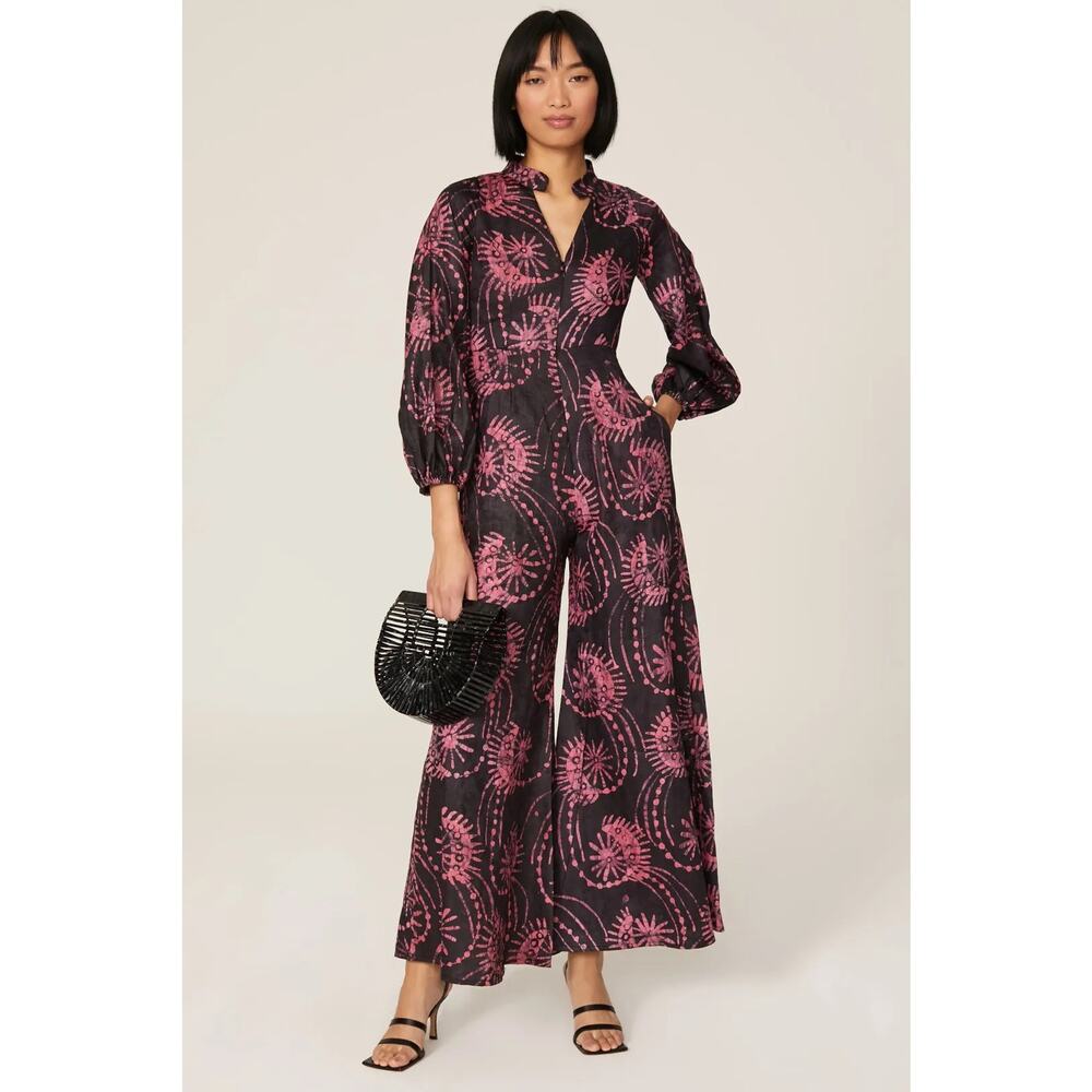 Kahindo Luo Pink Black Tie-Dye Cotton Wide Leg Cutout Jumpsuit WOMENS 14